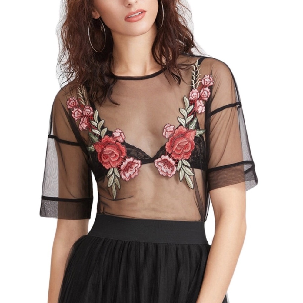 Sheer Rose Appliqué top
